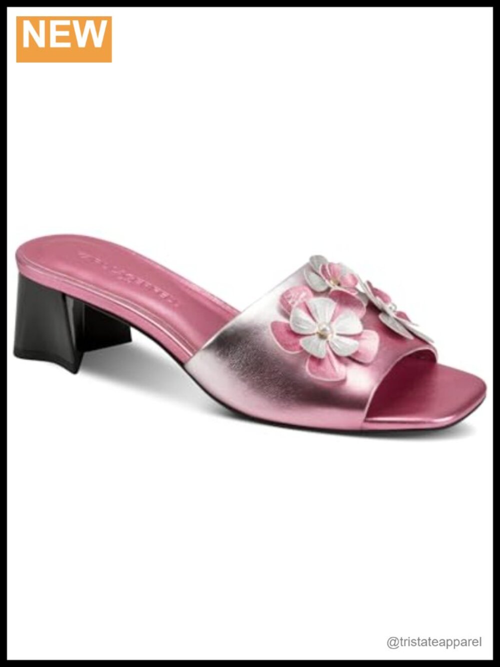 Block Heeled Sandal with Flower Embellishments, Slip On Open Toe Women's